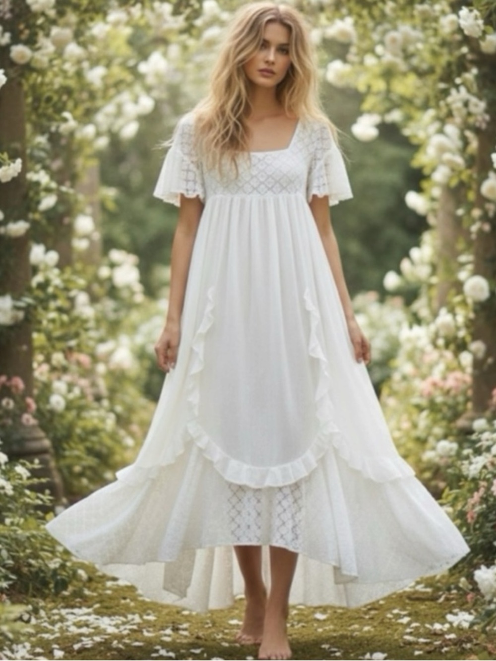 Free People Ethereal Bohemian Cottage Bring The Romance Maxi Dress White Medium - Picture 3 of 13
